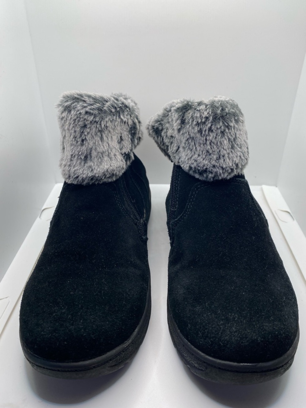 Khombu Jessica Black Suede Ankle Boots 8M Faux Fur All-Weather Heritage Outdoor